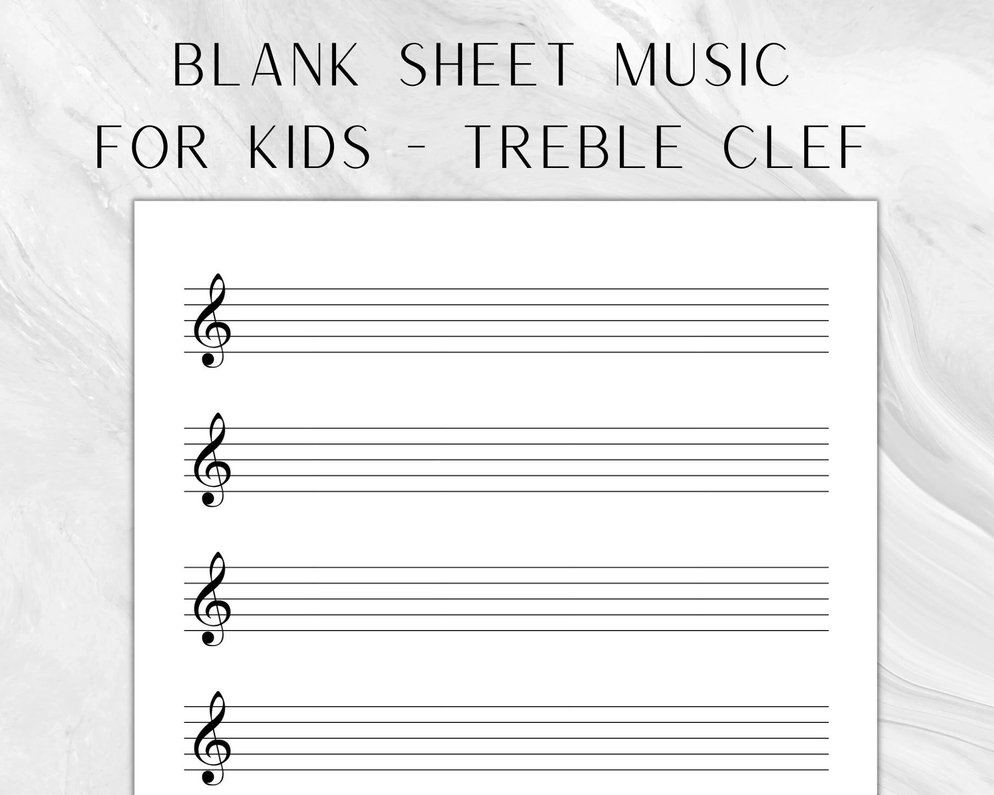 Printable Kids Sheet Music Blank Music Paper Treble Clef Music 