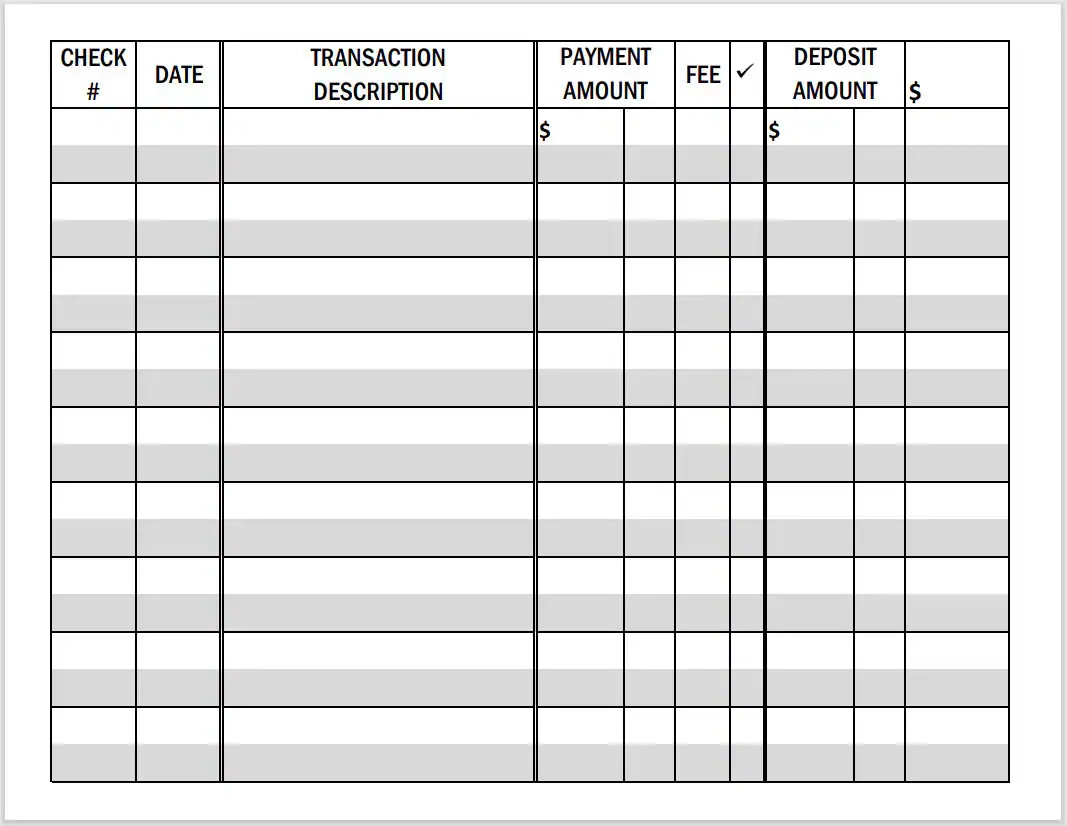 Check Register Template Printable