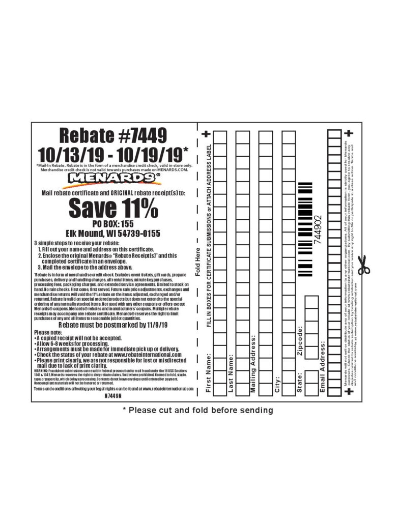 Menards 11% Rebate Forms Printable