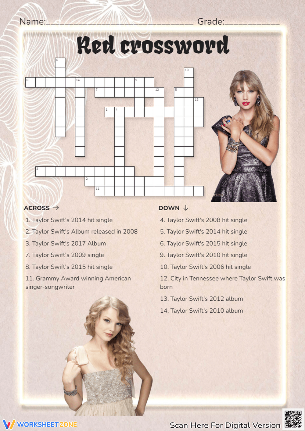 Printable Taylor Swift Crossword Puzzle