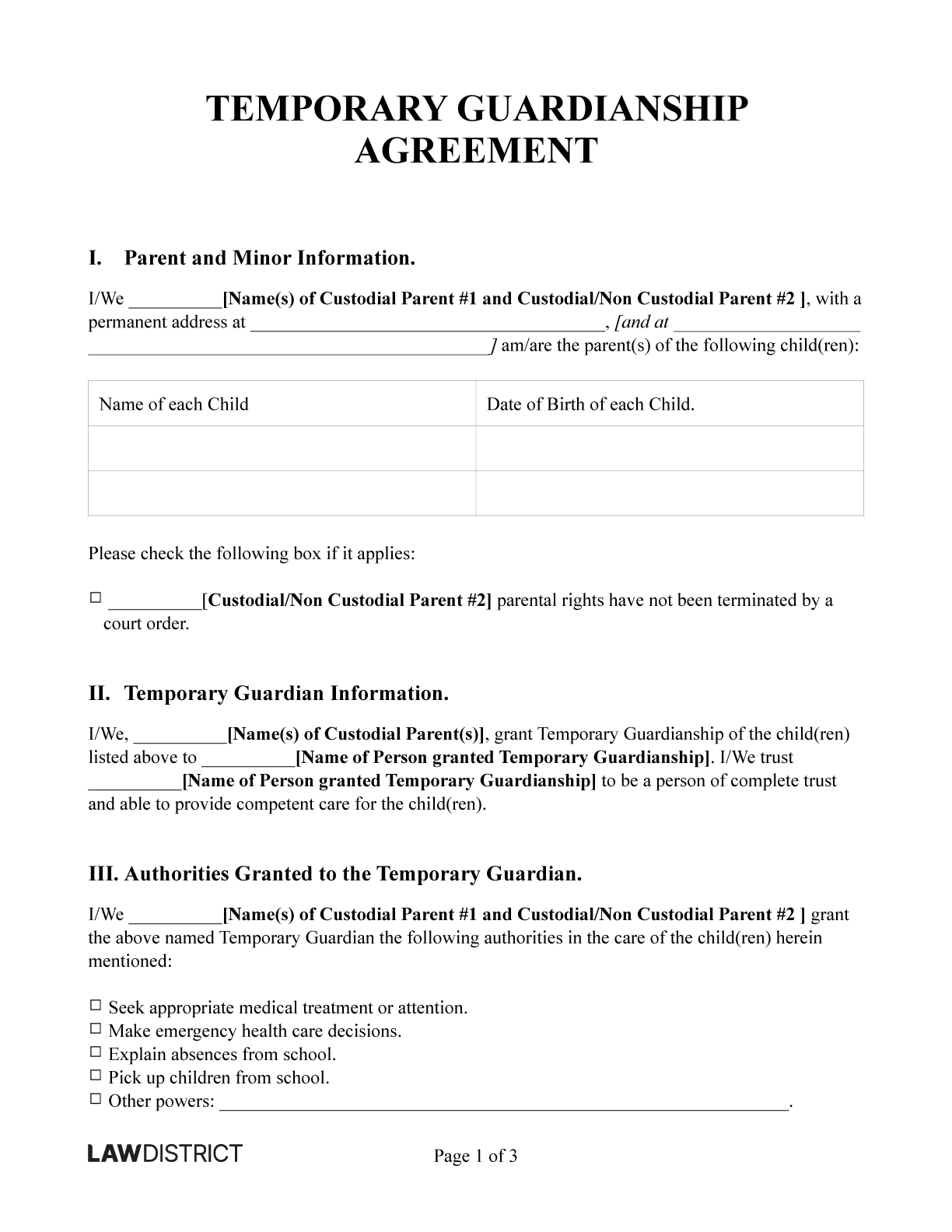 Legal Forms For Child Custody