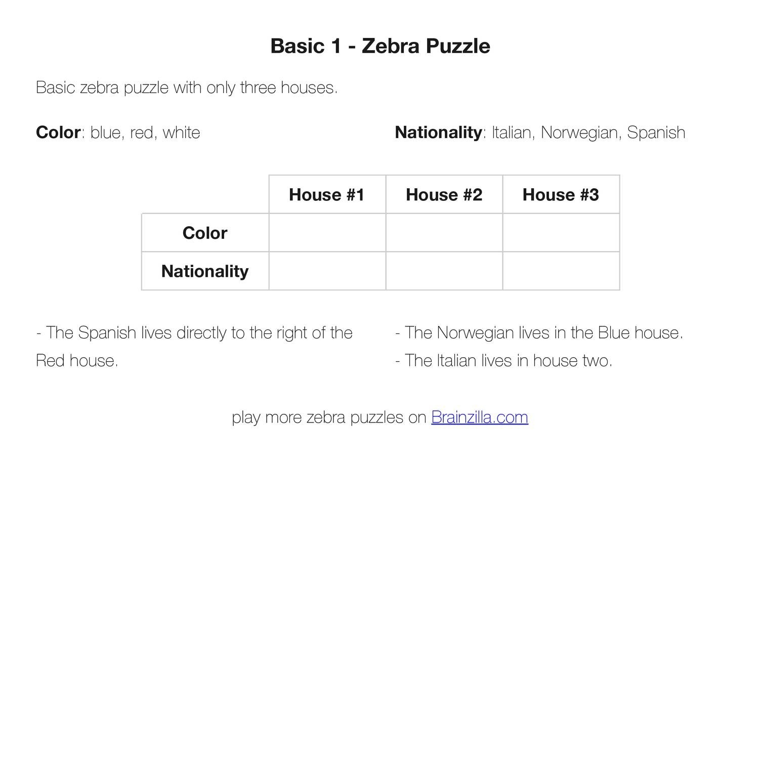 Printable Logic Puzzles Brainzilla