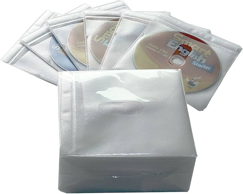 Qirc 100Pcs CD DVD Sleeves Standard Plastic Double Sided Clear CD Sleeve Case With Drop Proof Closure For CD And DVD Storage Binders Disc Storage 