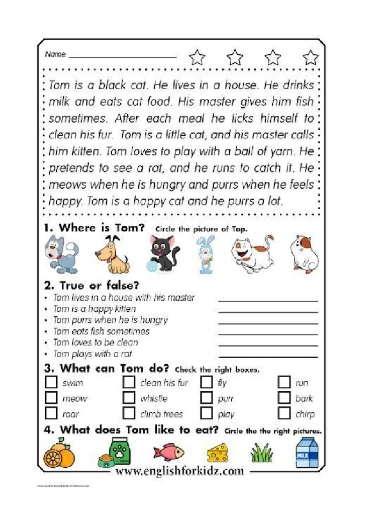 Reading Printable Worksheets 4th Grade