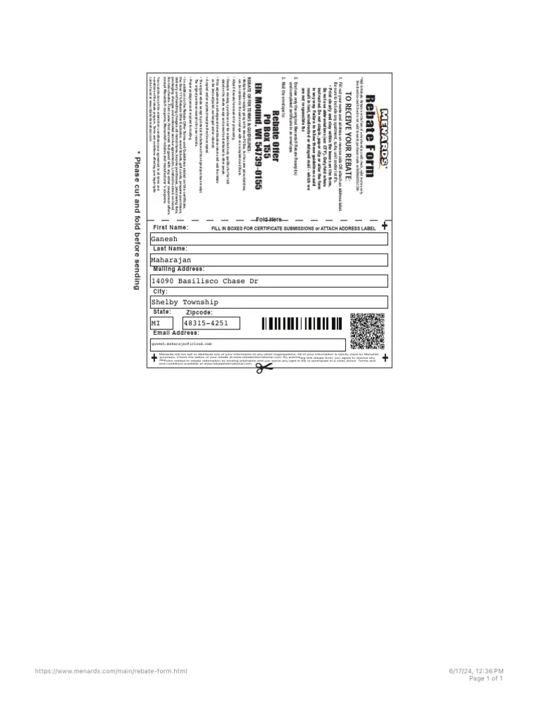 Rebate Form At Menards PDF