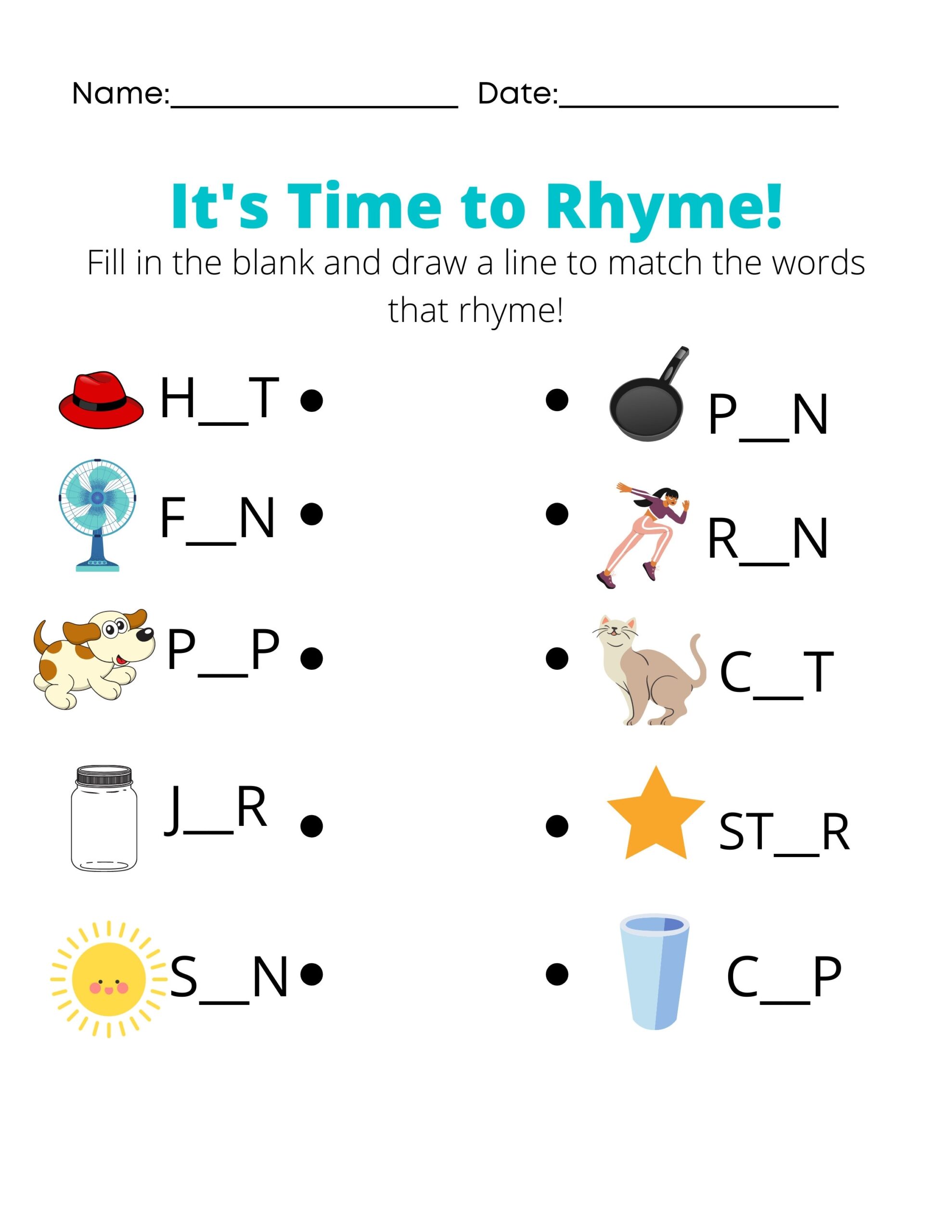 Rhyming Words Printable Worksheets Kindergarten amp First Grade Etsy