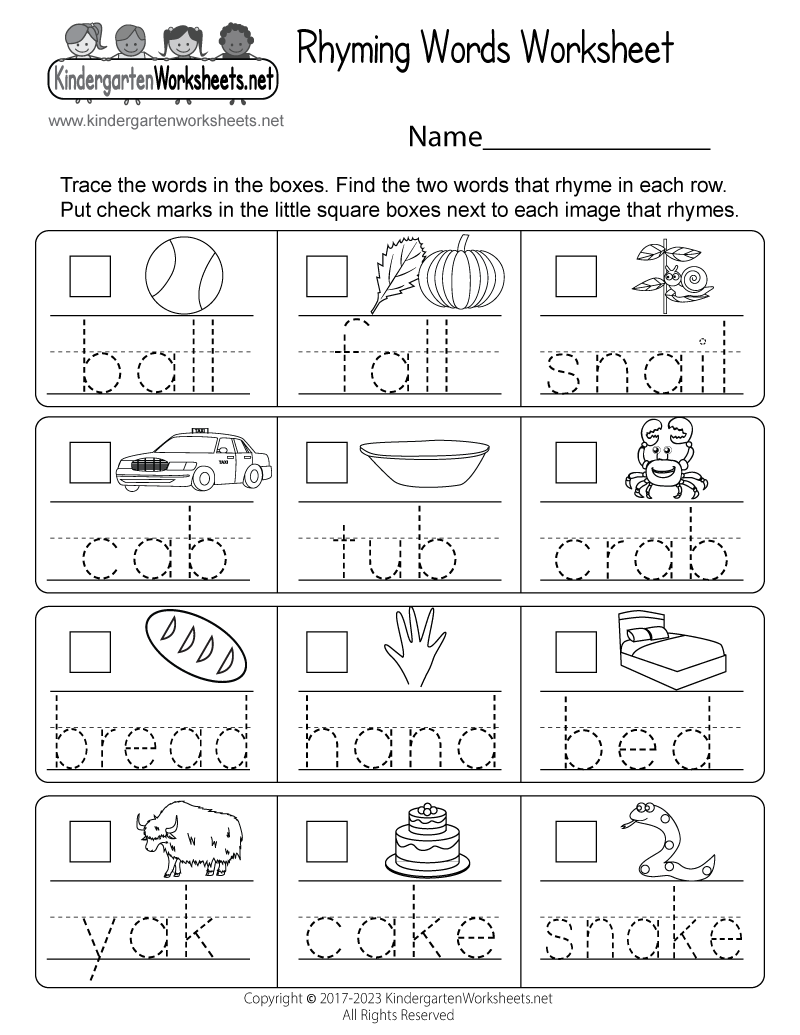Free Printable Preschool Rhyming Worksheets