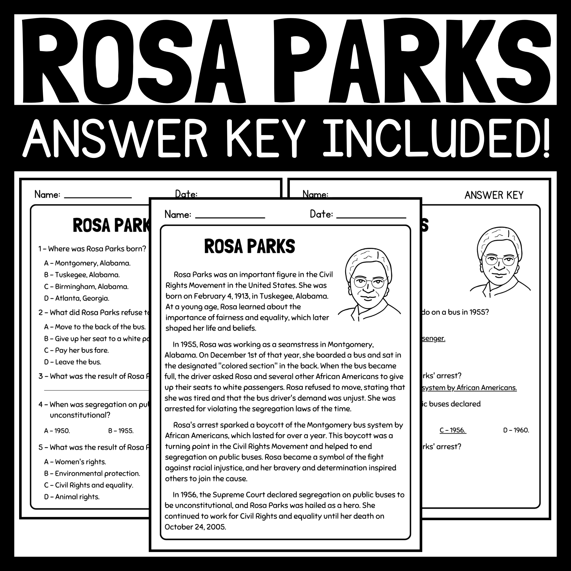Free Printable Rosa Parks Worksheets