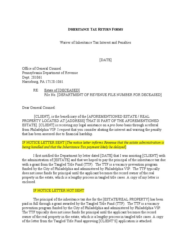 Sample Letter Requesting Waiver Of Penalty And Interest PDF 
