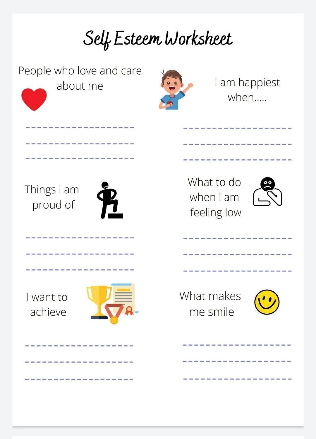 Self Esteem Gratitude Worksheet Children Mental Health Emotions 
