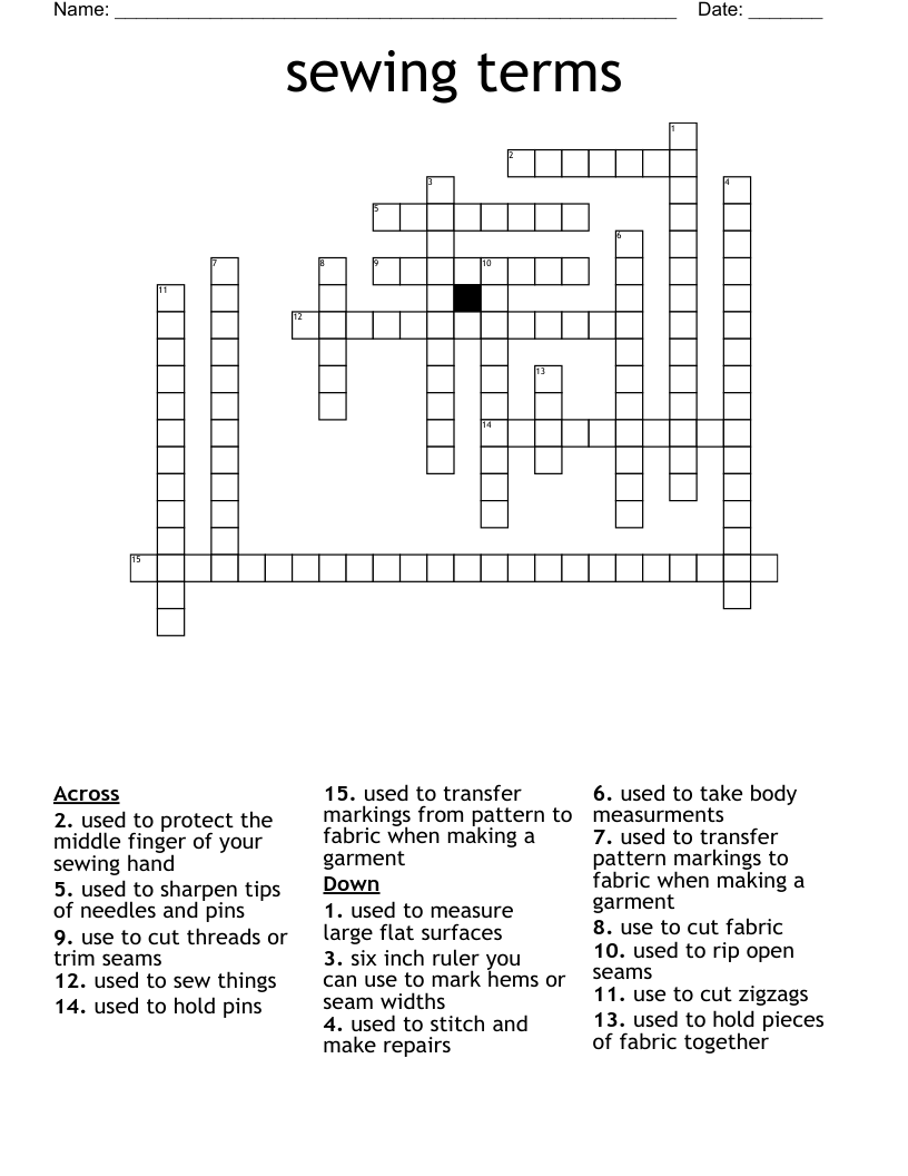 Sewing Terms Crossword WordMint