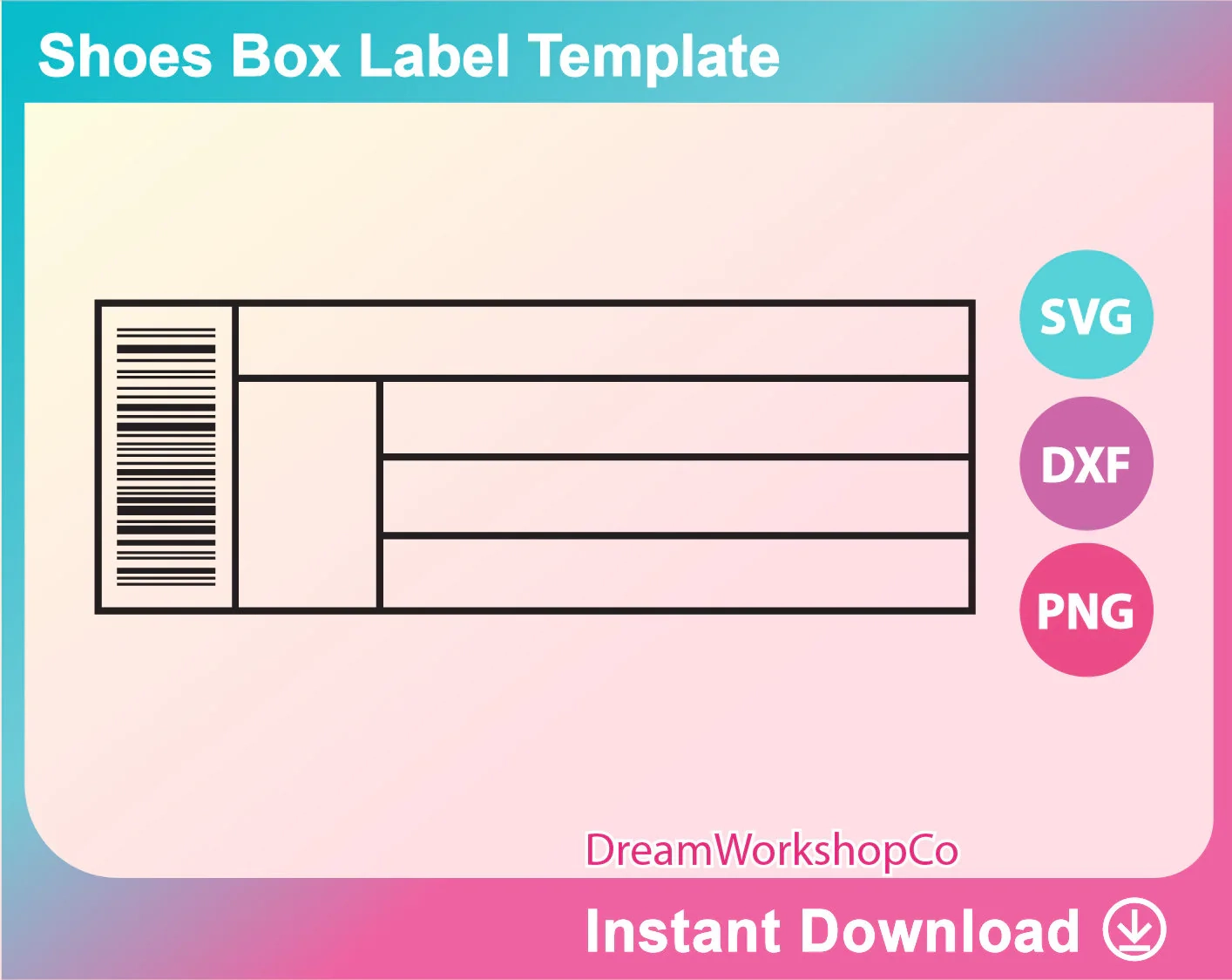 Shoe Box Label Template SVG DXF PNG Printable Instant Download 