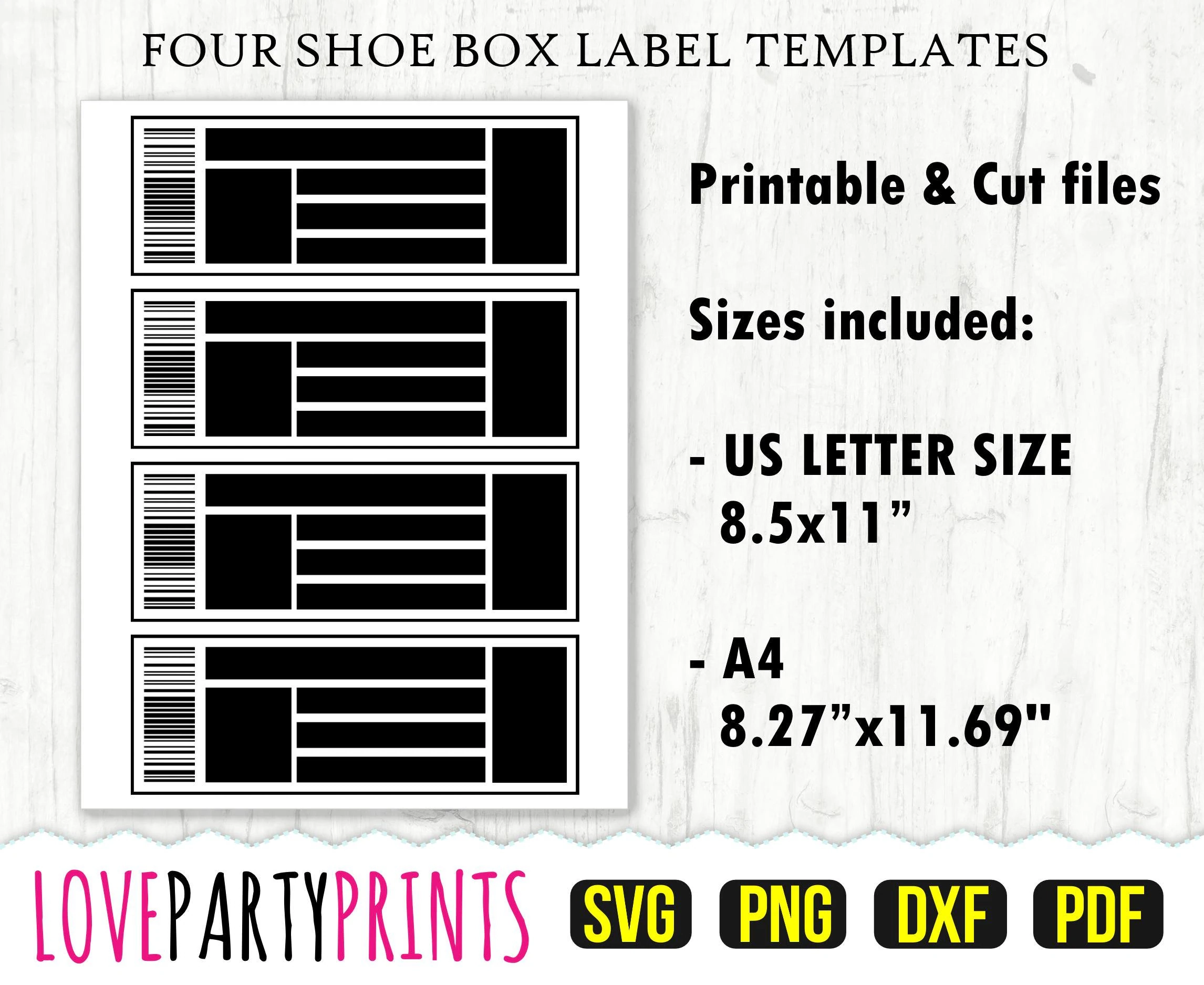 Shoe Box Label Template SVG PDF Png Dxf Four Template Designs 