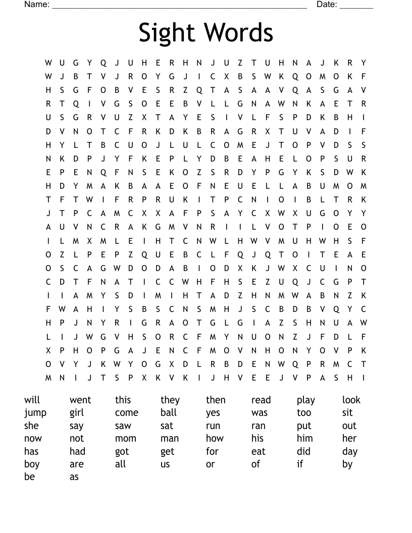 Sight Words Word Search WordMint