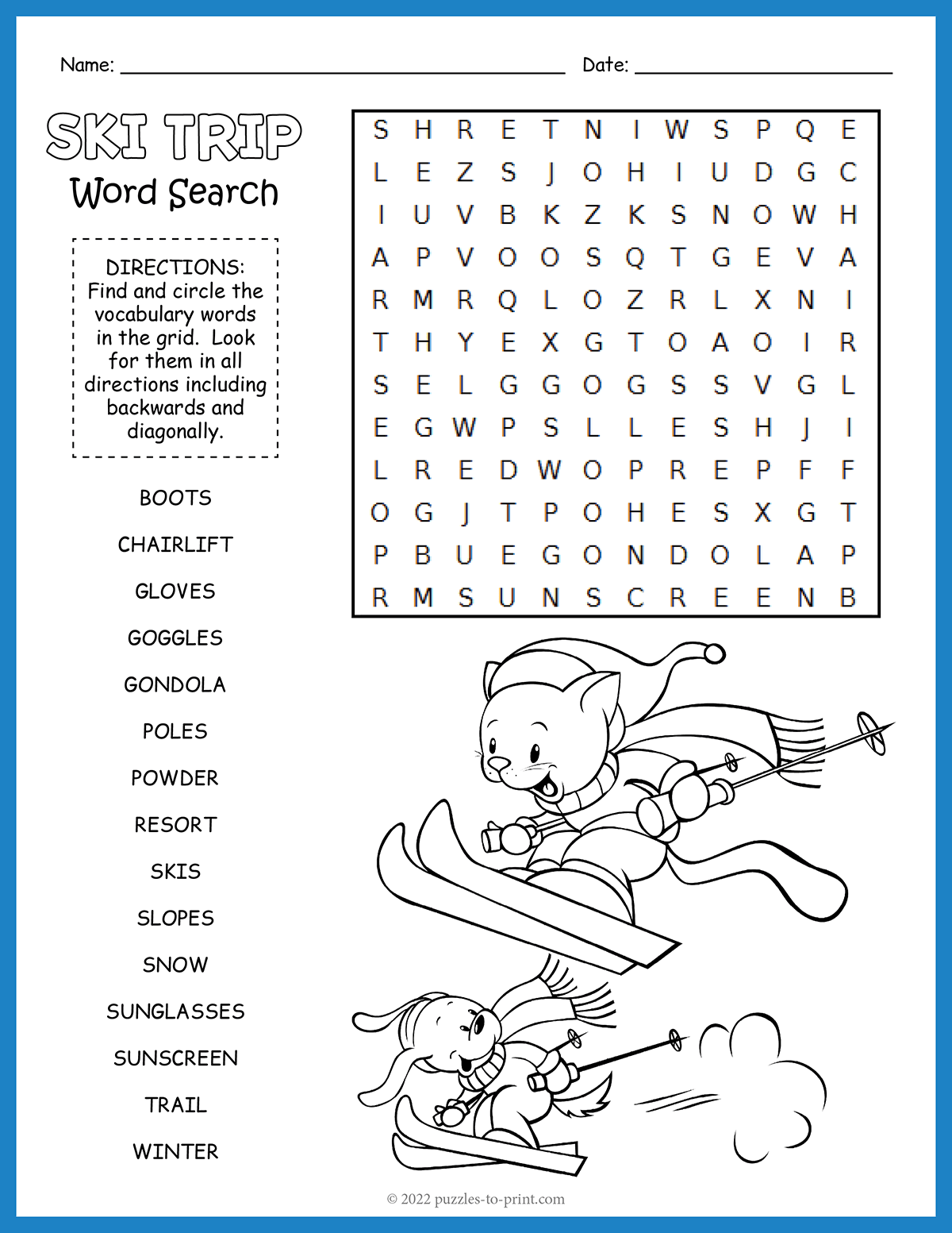 Ski Trip Word Search