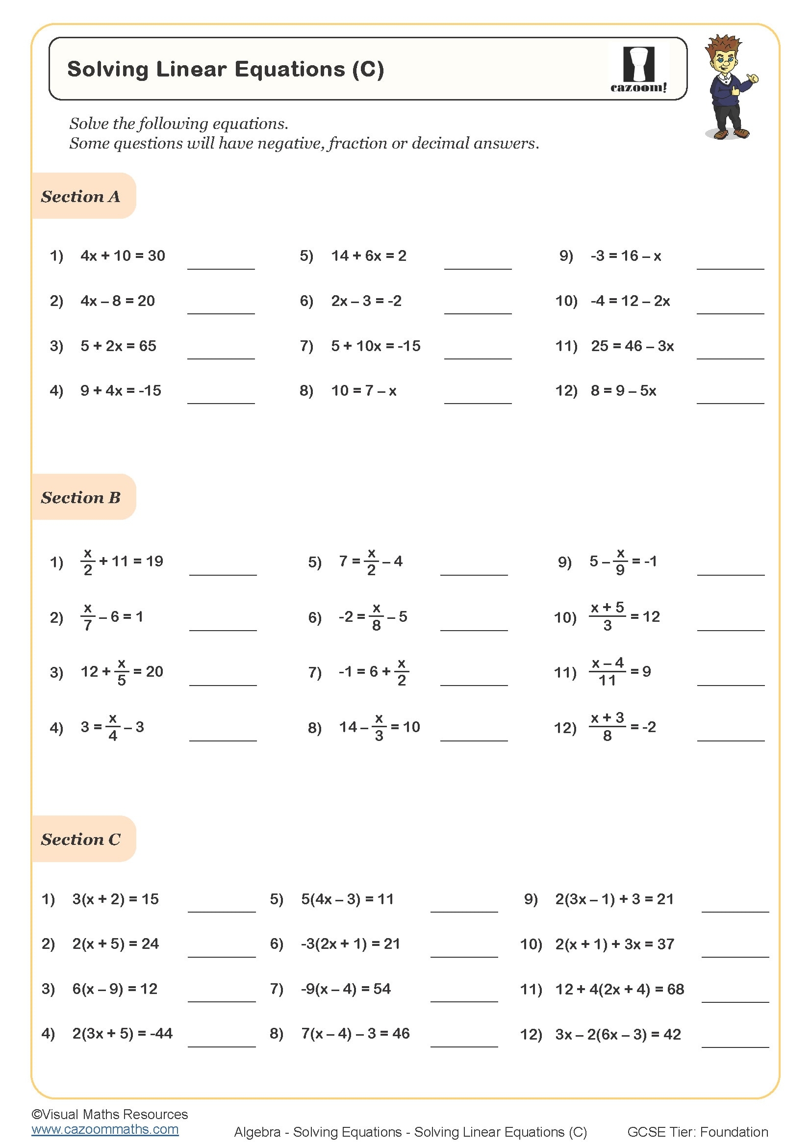 Free Printable Algebra 1 Worksheets 9th Grade