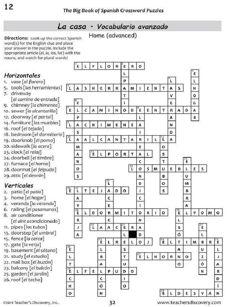 Spanish Language Xword Puzzle La Casa PDF
