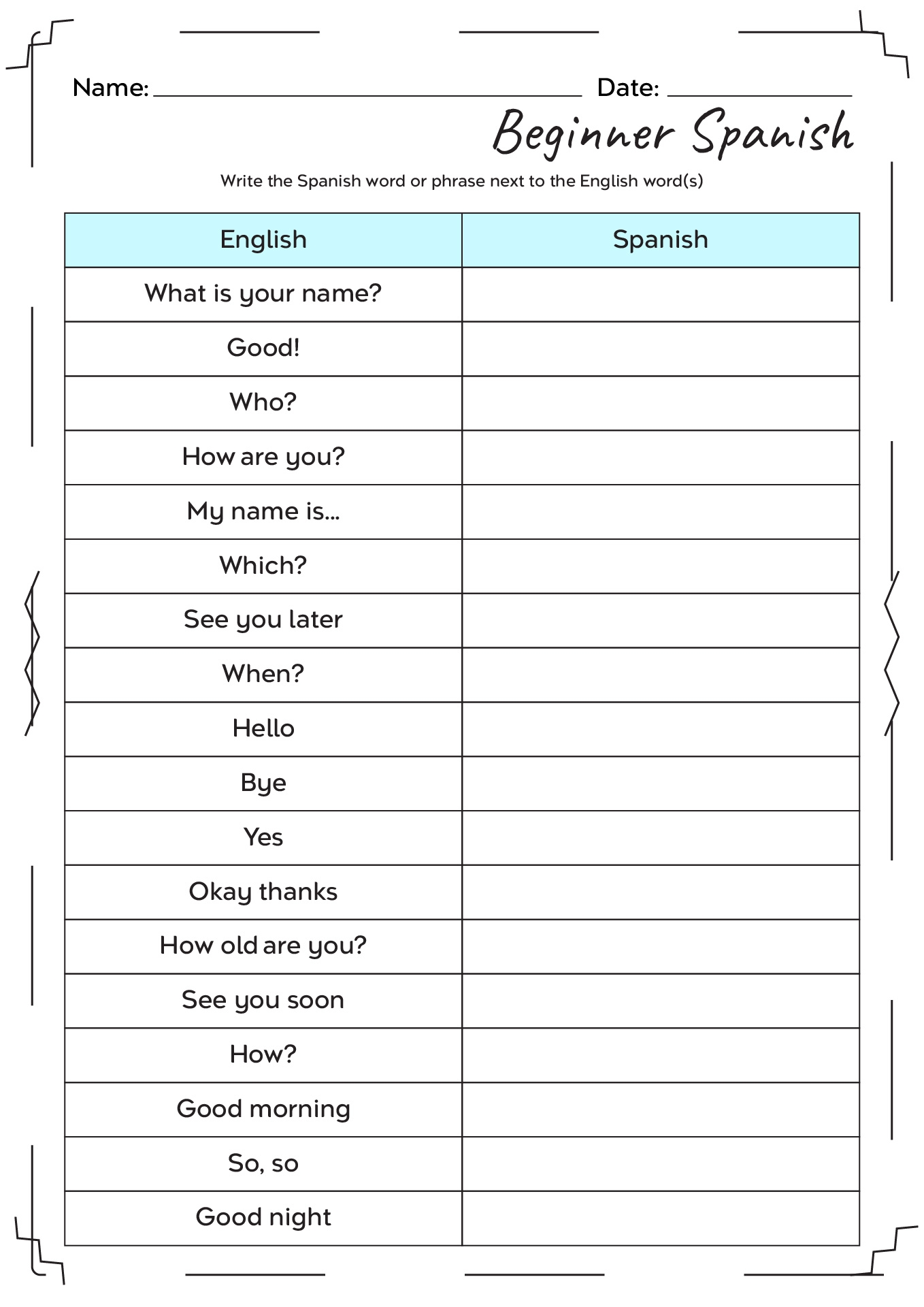 Spanish Worksheets Worksheets Library Worksheets Library