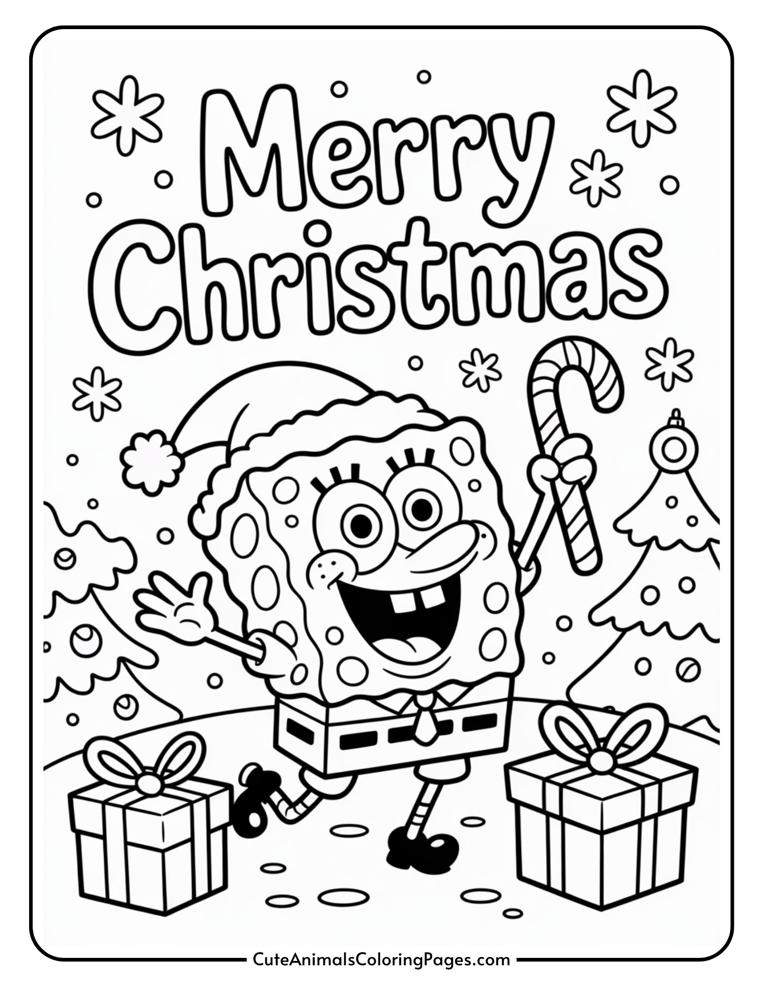 SpongeBob SquarePants Christmas Coloring Pages 7 Pages Cute 