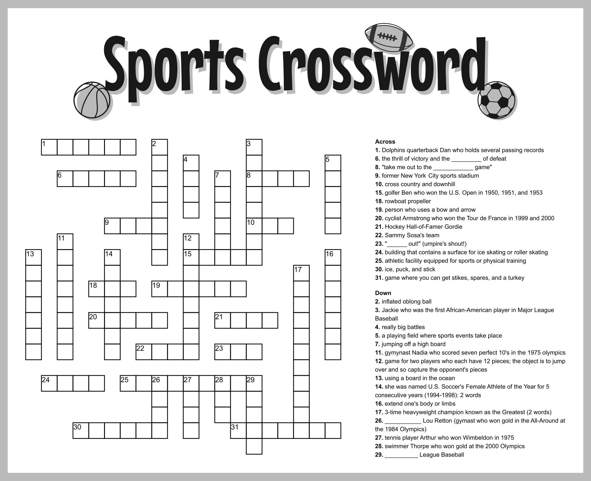 Crossword Puzzles Sports Related Printable