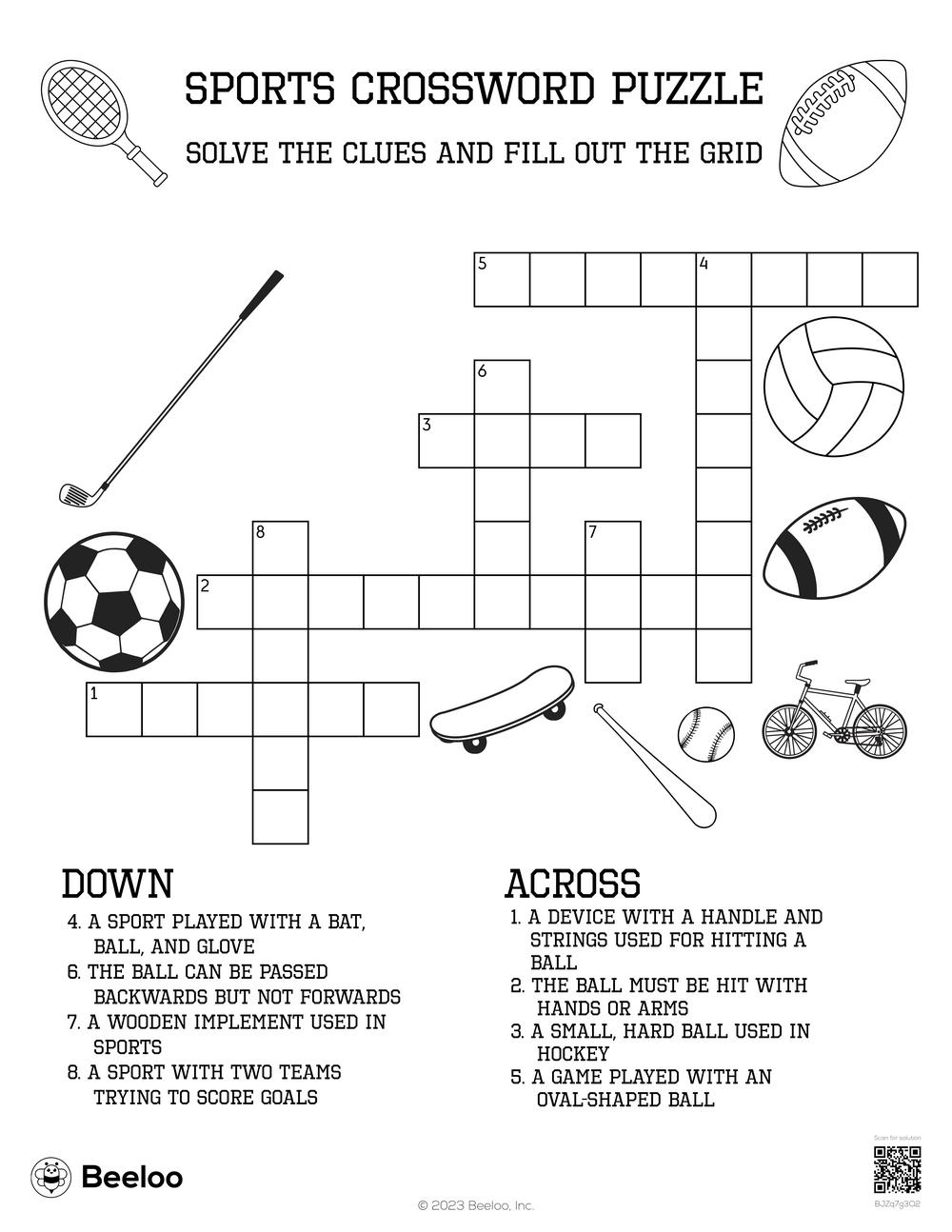 Sports Crossword Puzzle Beeloo Printable Crafts And Activities 