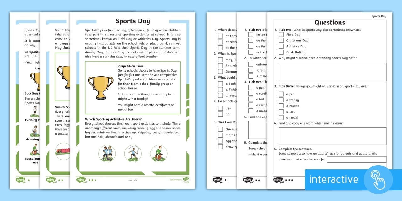 Sports Day Differentiated Comprehension Worksheets