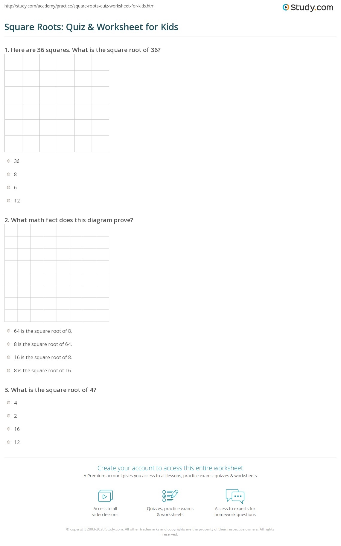 Square Roots Quiz amp Worksheet For Kids Study