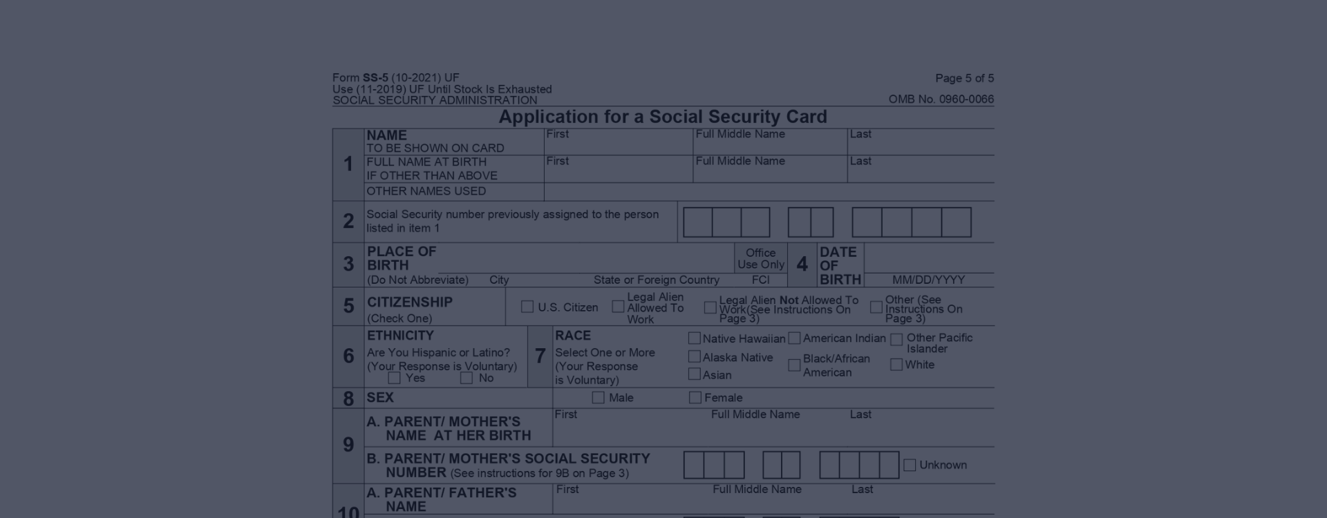 SS 5 Form Printable SS5 Application Form Social Security Card 
