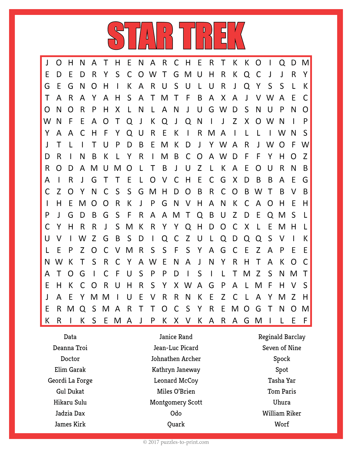 Star Trek Crossword Puzzle Printable
