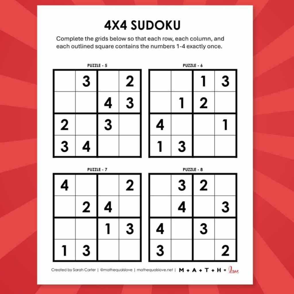 Free Printable Sudoku Puzzles 4 Per Page