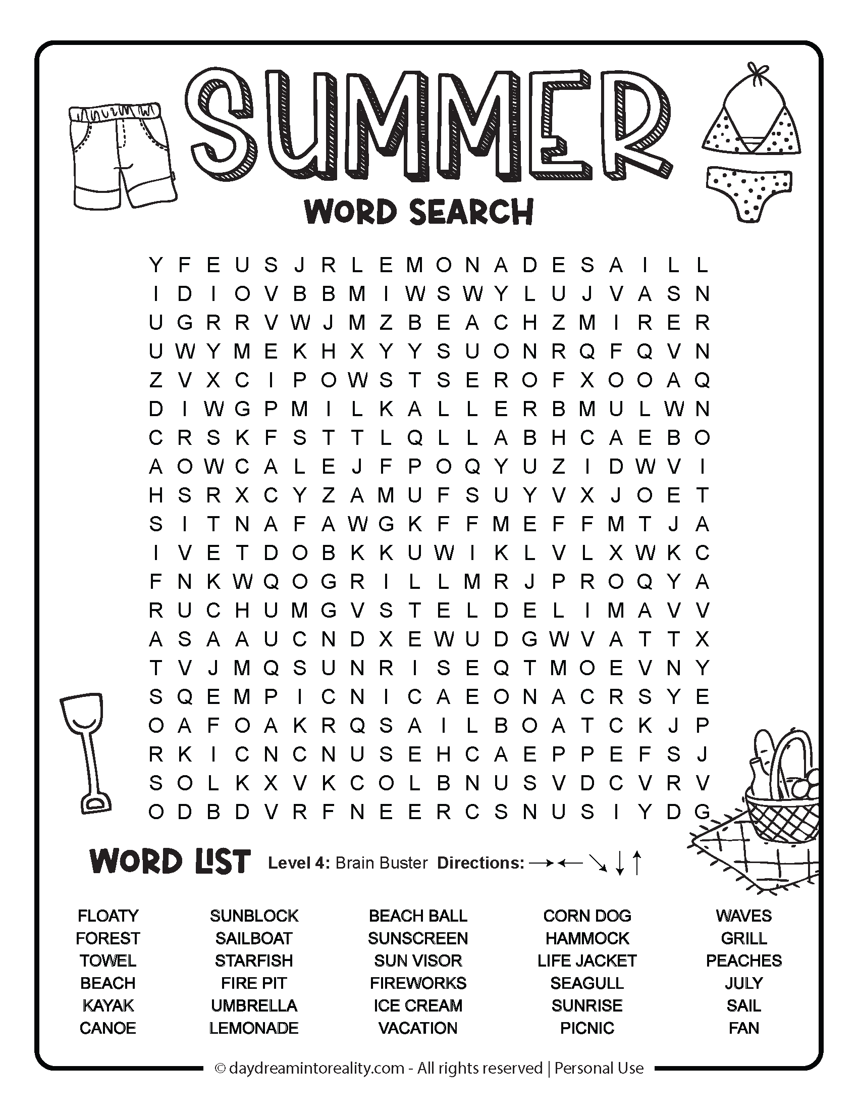 Summer Word Search Printable Worksheets