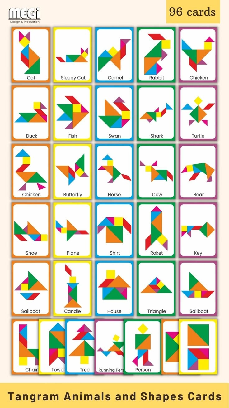 Tangram Animals And Shapes Puzzle Cards 96 Cards amp Free Pattern Best 