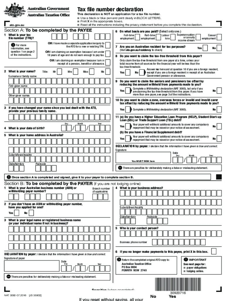 Withholding Declaration Form Nat 3093