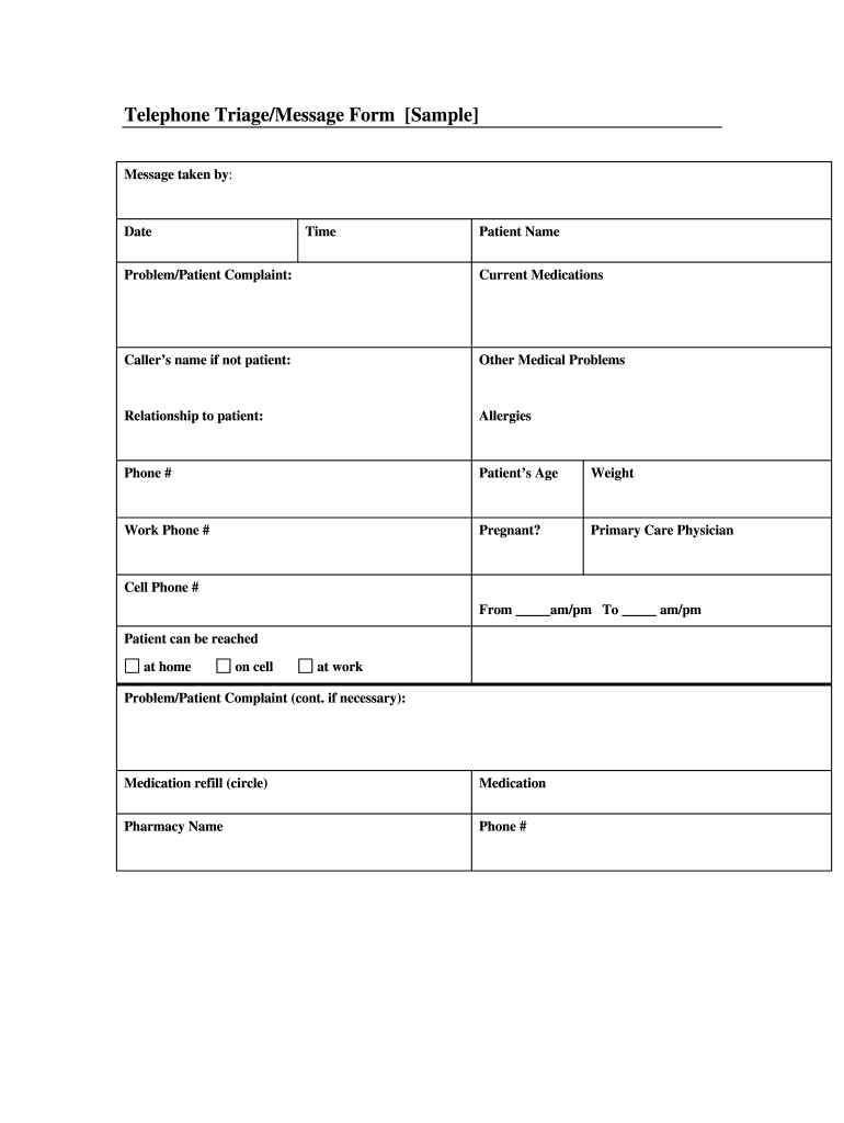 Telephone TriageMessage Form Fill Online Printable Fillable 
