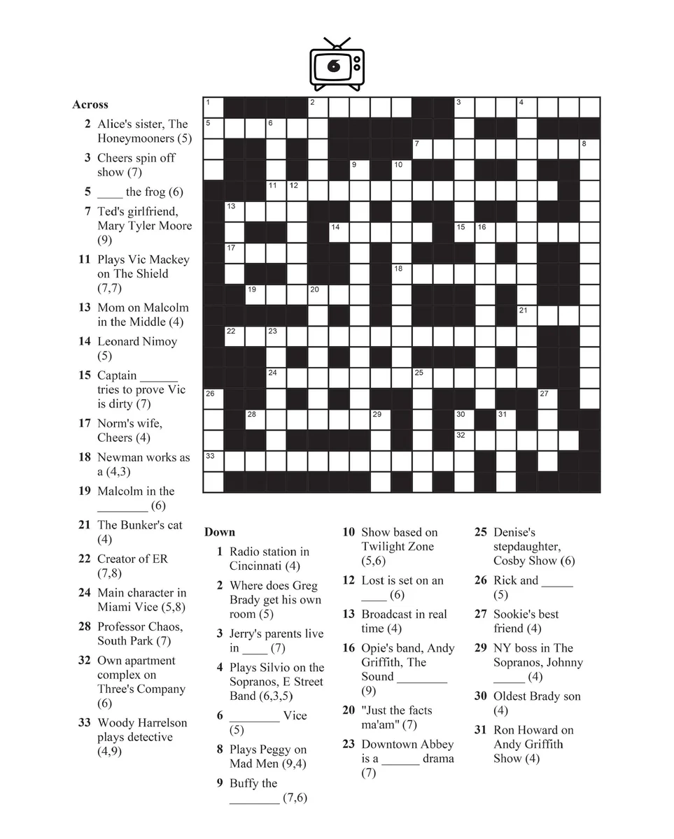 Television Crossword Puzzles Fun TV Trivia Book Dylanna Press