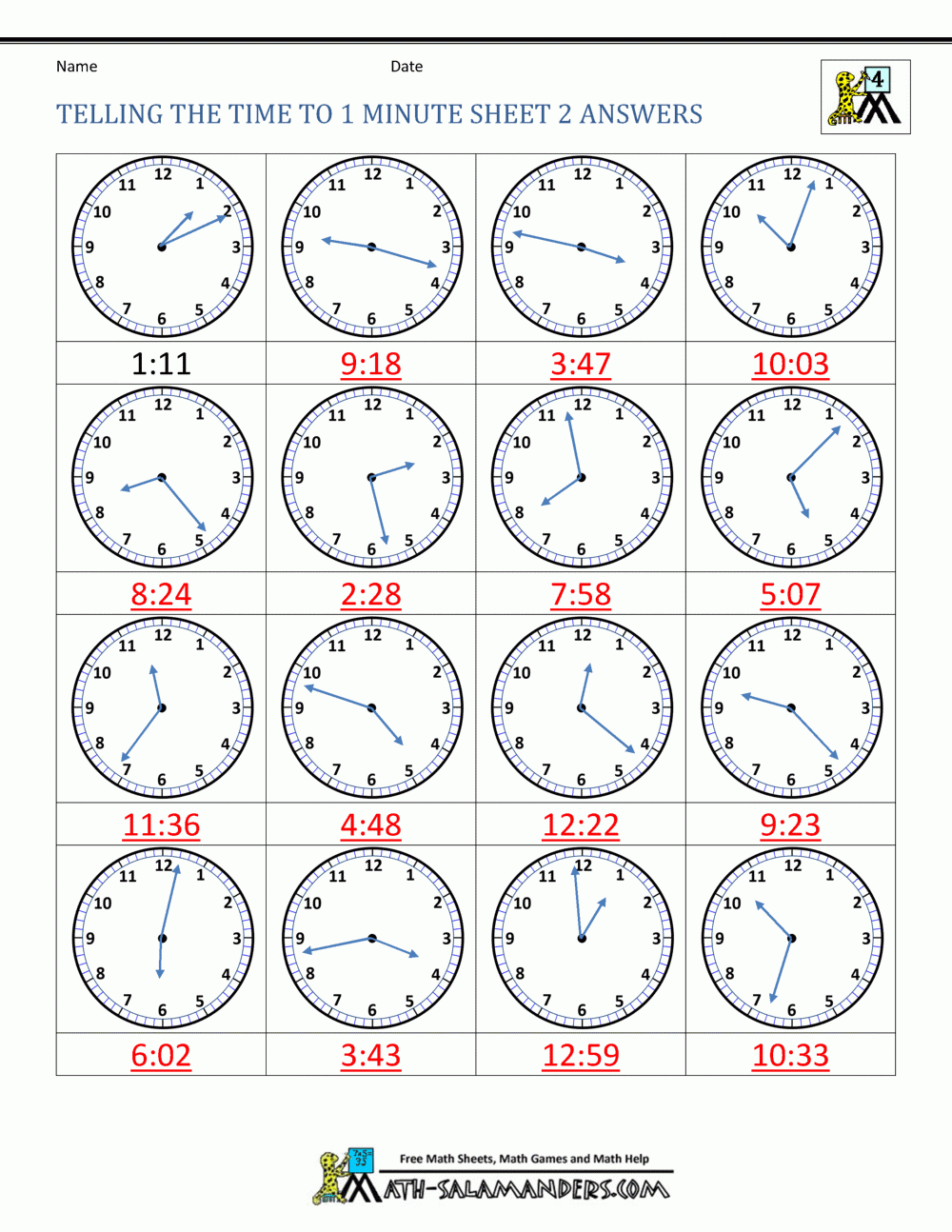 Free Printable Time Telling Worksheets