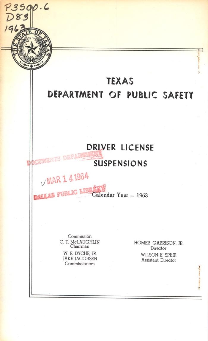 Texas Driver License Suspensions 1963 The Portal To Texas History