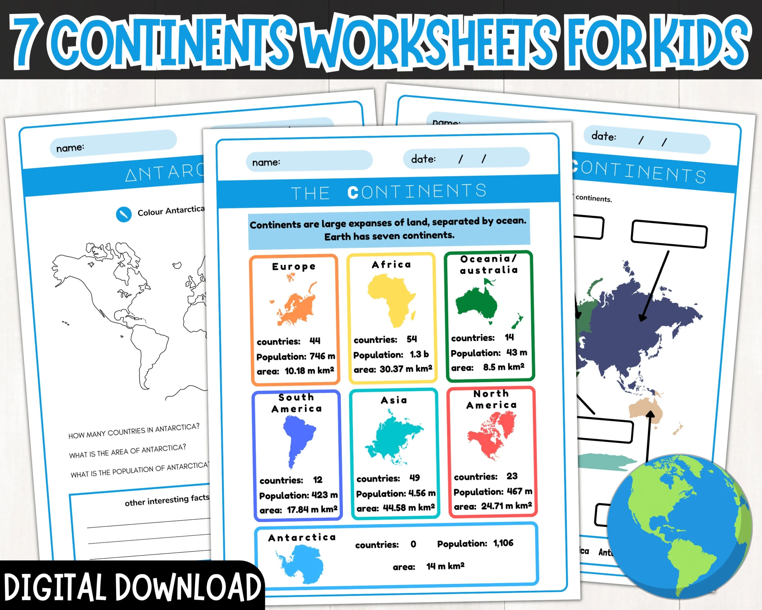 The Seven Continents Worksheets Printable