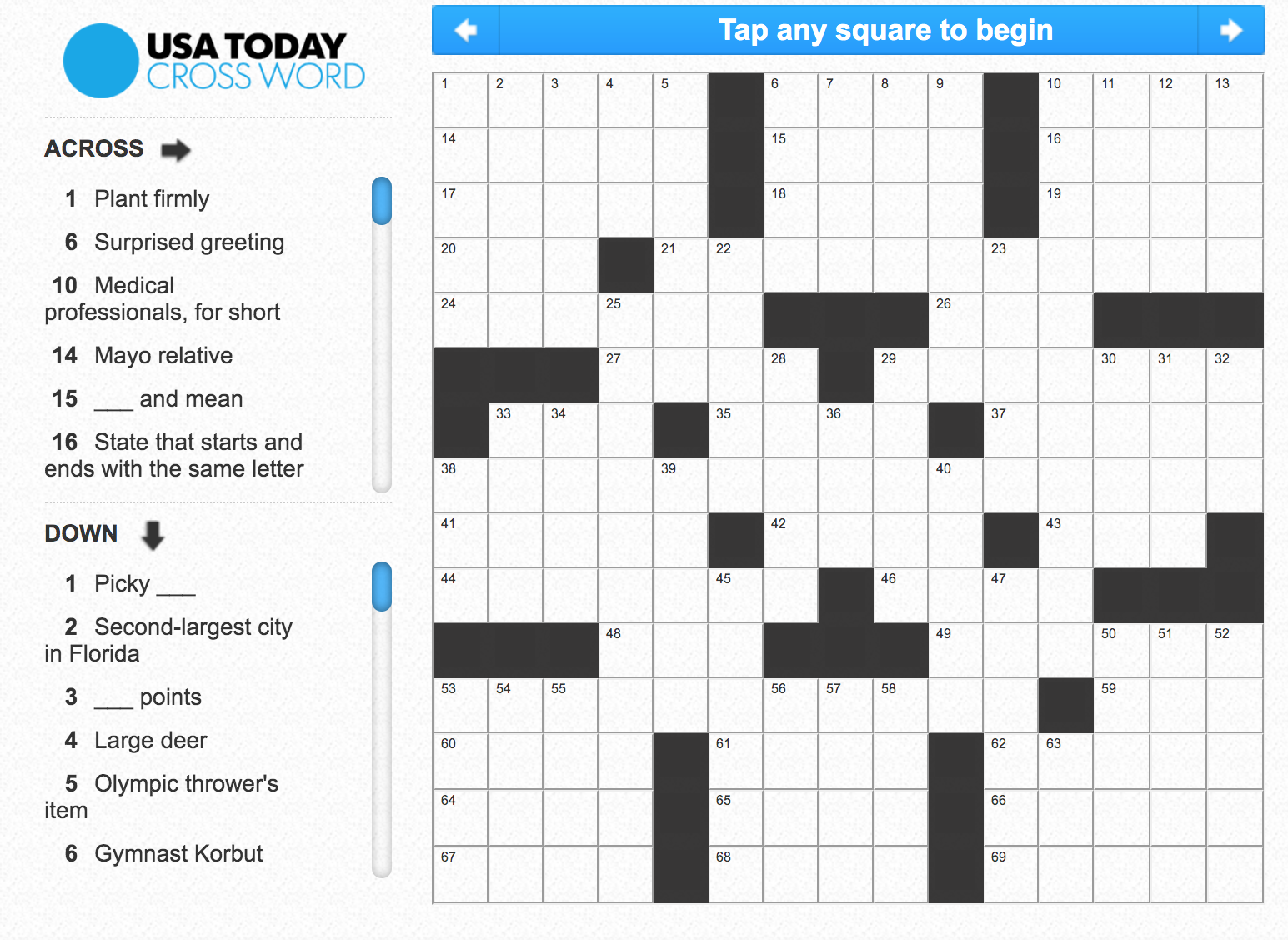 Printable Usa Crossword Puzzles