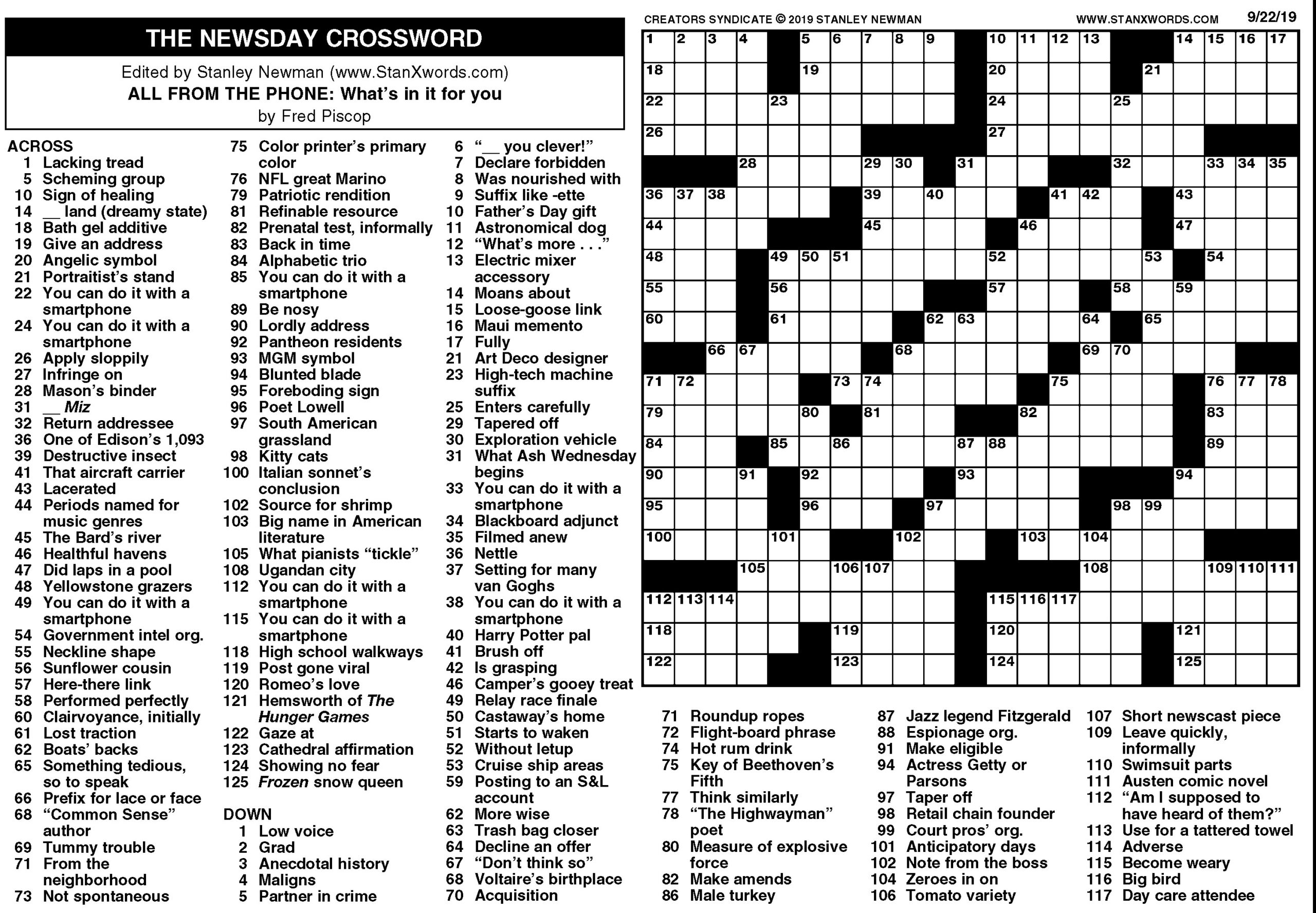The Newsday Crossword The Mountain Eagle