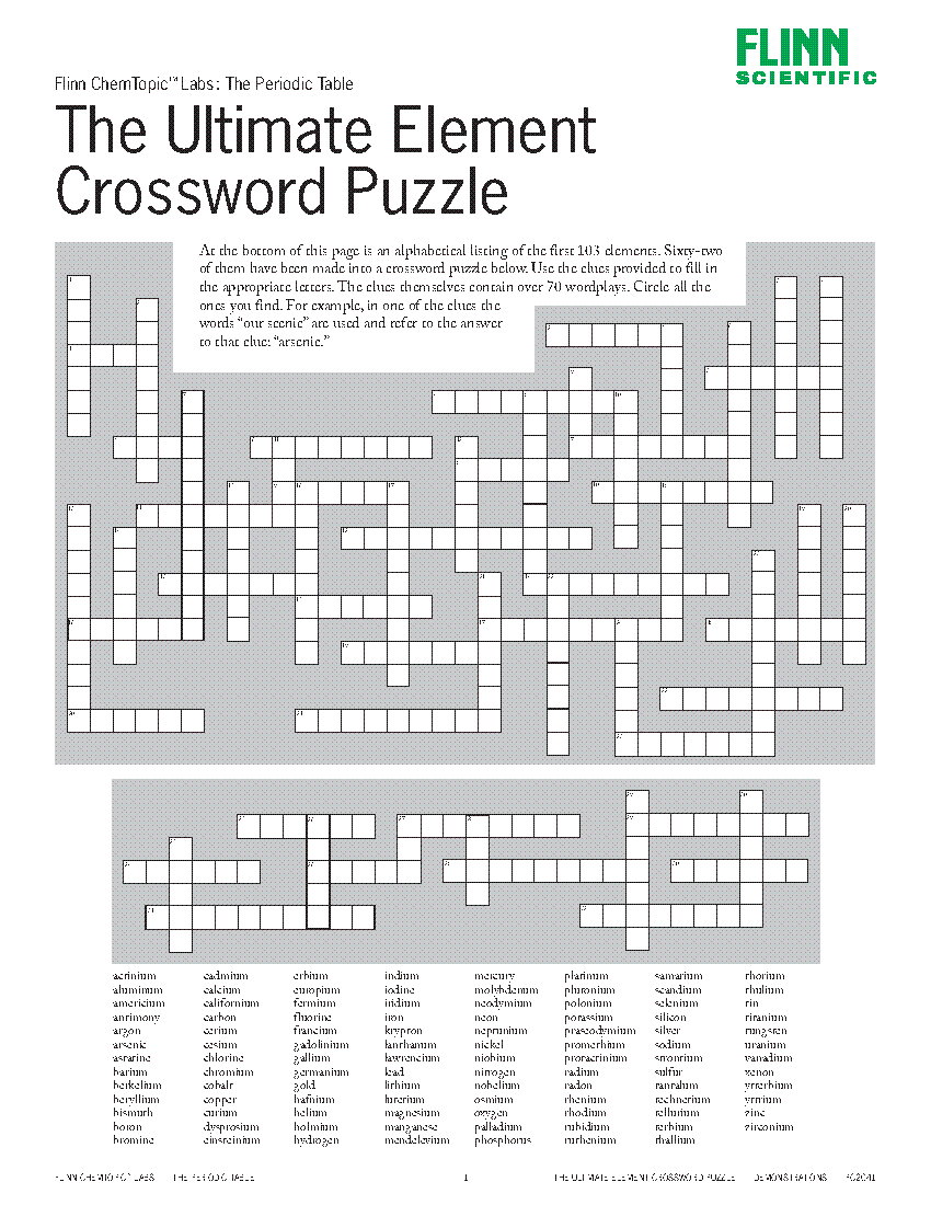 The Ultimate Element Crossword Puzzle ChemTopic Lab Activity 