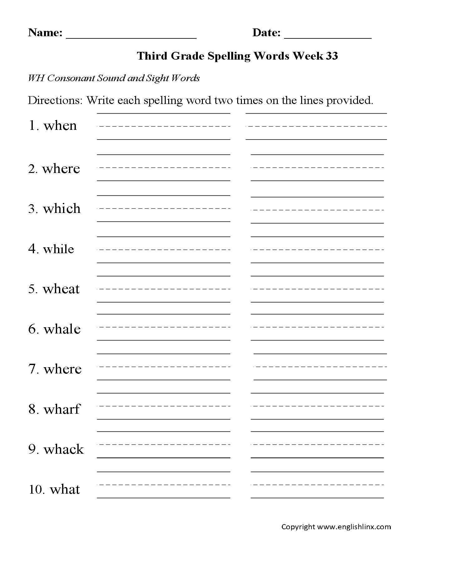 Third Grade Spelling Worksheets Printable Word Lists amp Practice 