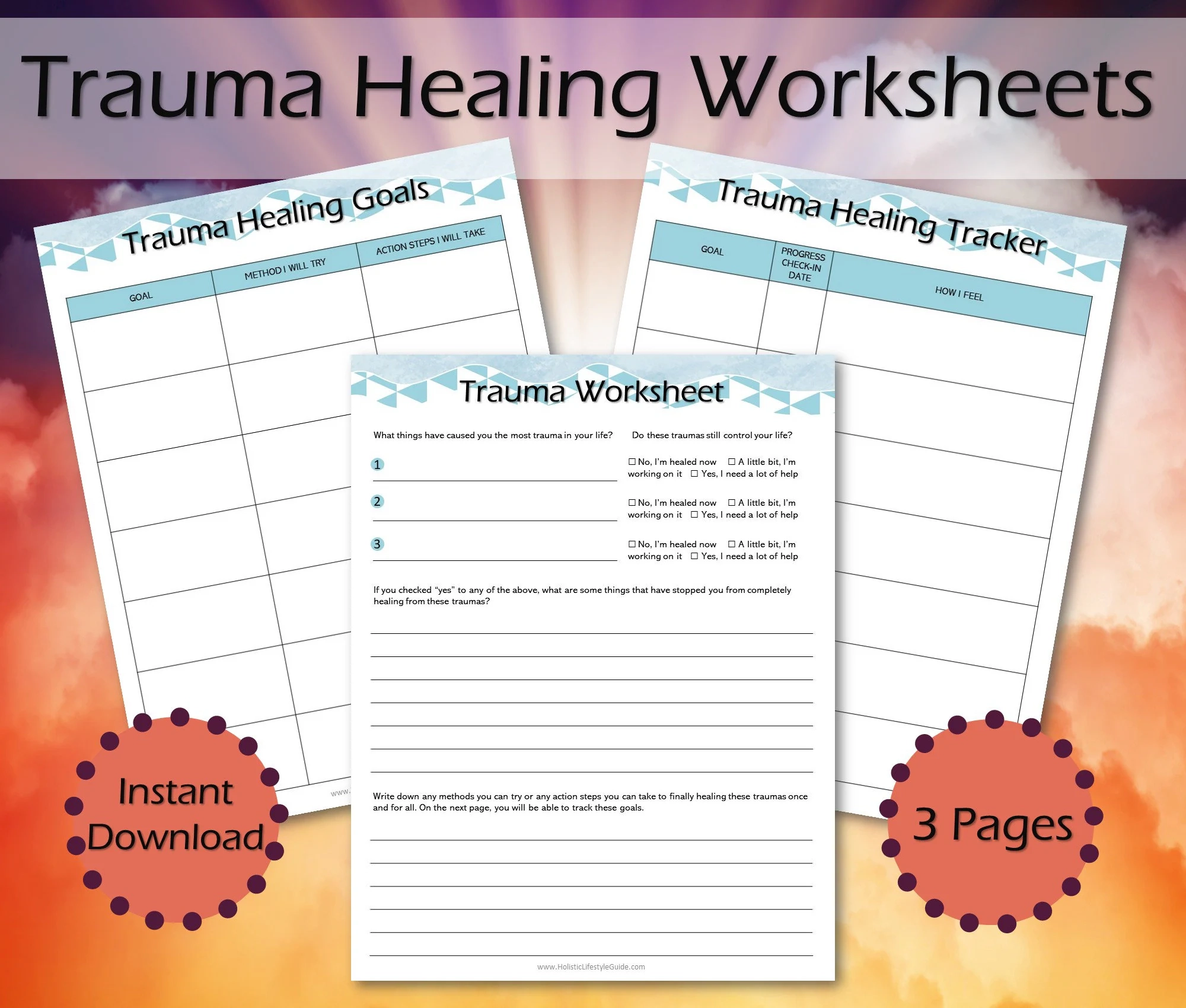 Trauma Worksheets Printable Therapy Journal PTSD Workbook 