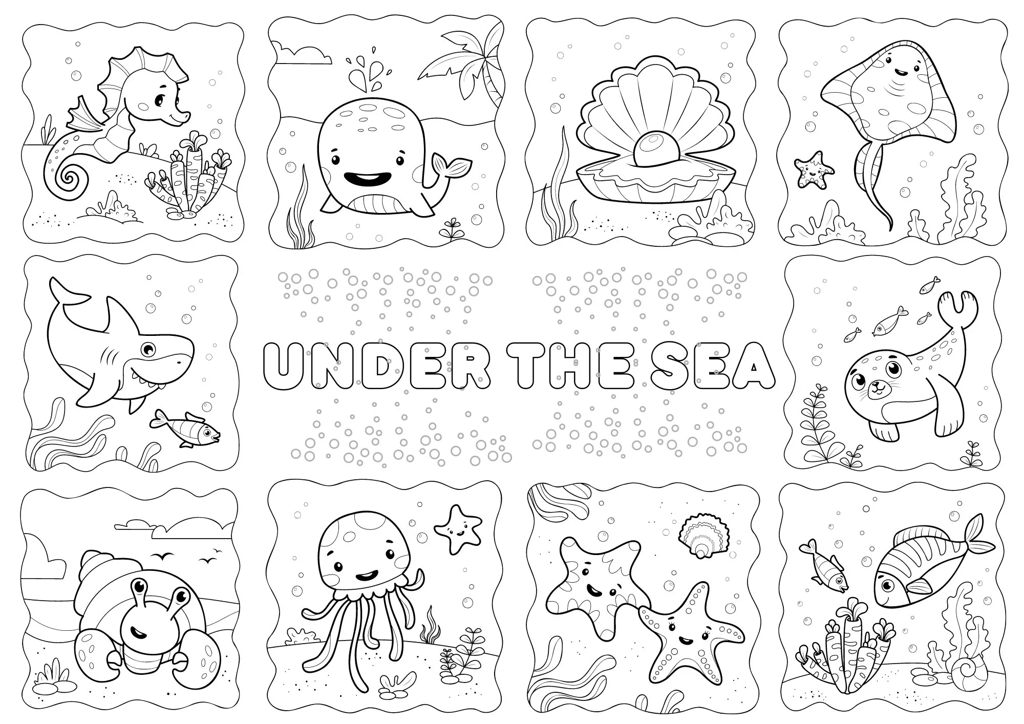 Under The Sea Coloring Page Ocean Animals Activity digital 