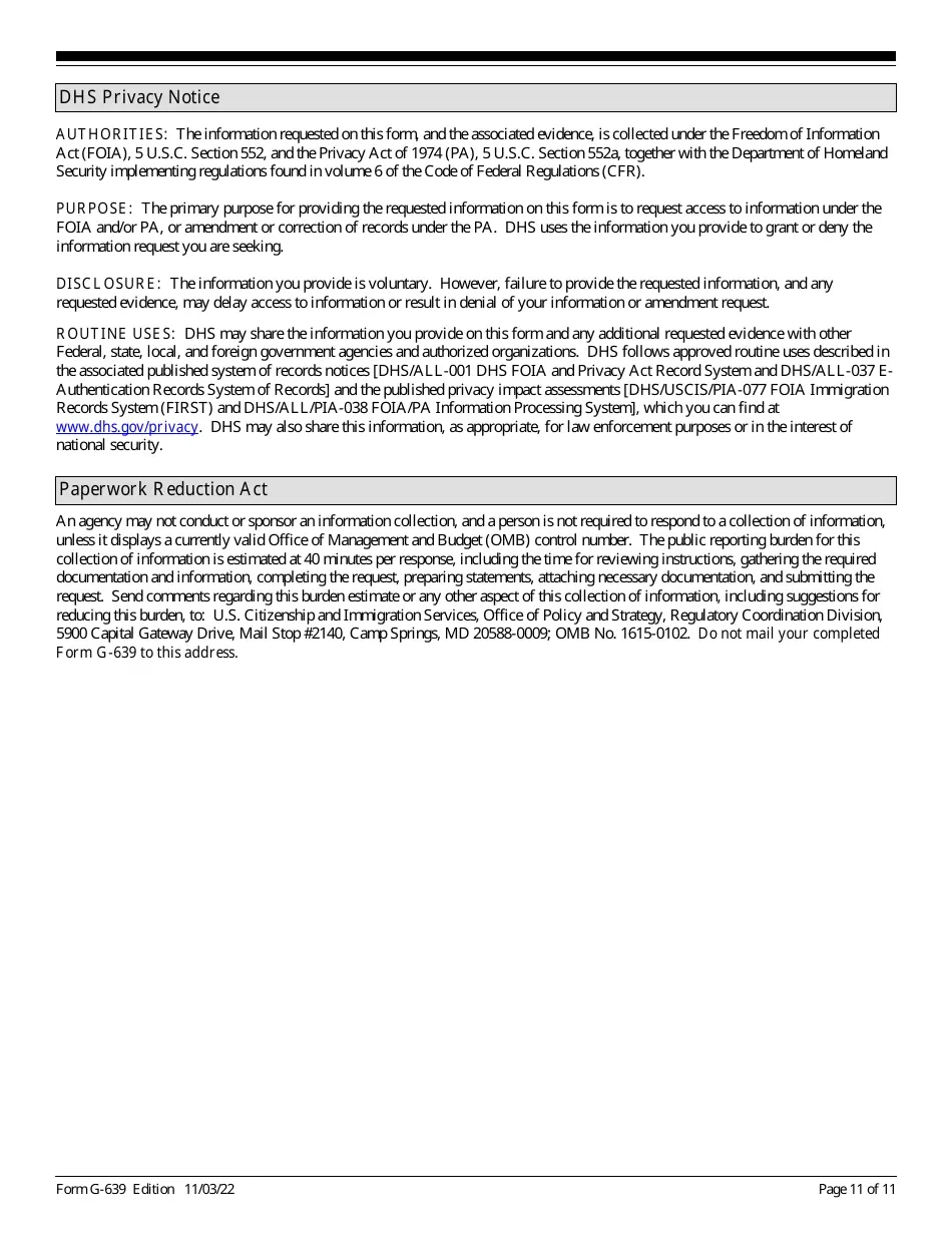 Uscis Form G 639 Printable