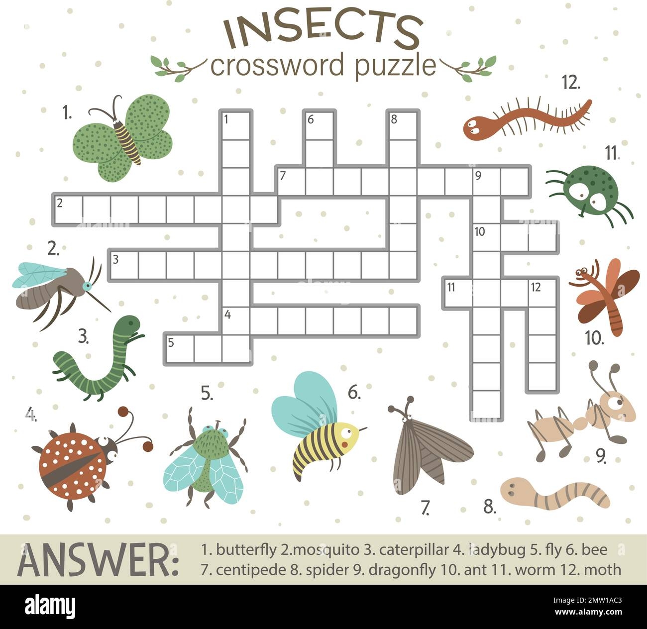 Vector Crossword Puzzle With Forest Insects Bright And Colorful 