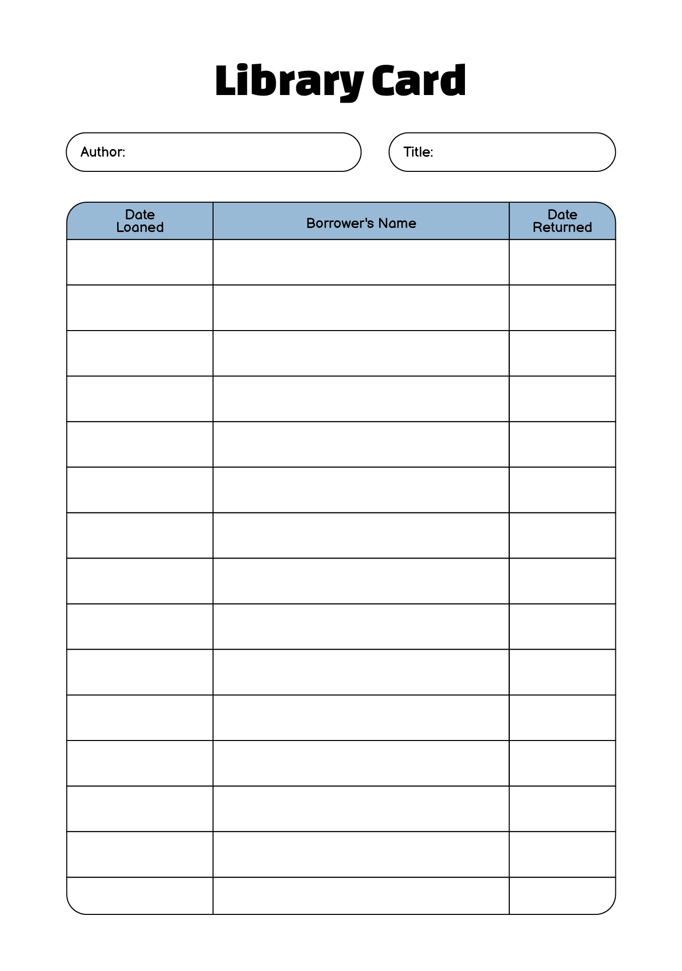 Library Card Free Printable