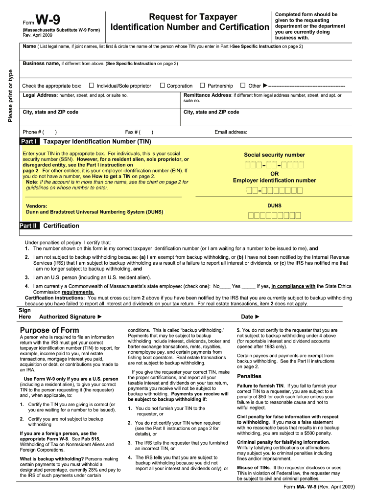 W9 Form Ma Fill Out amp Sign Online DocHub