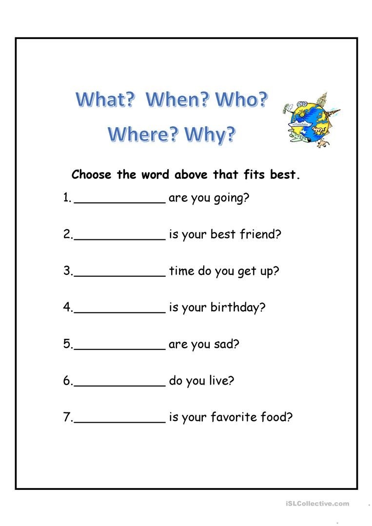 Free Printable Wh Questions Work