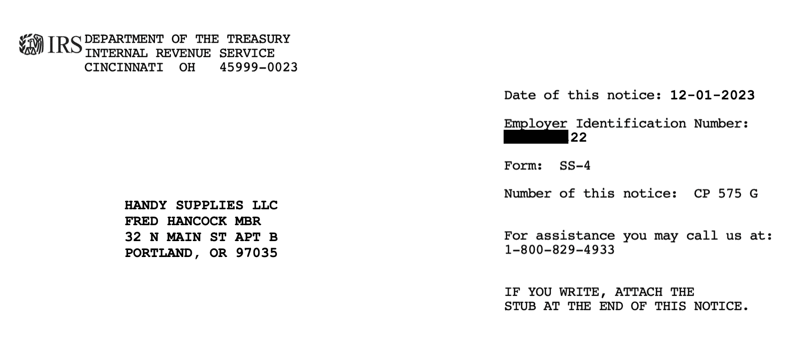 Irs Form Cp 575 Sample